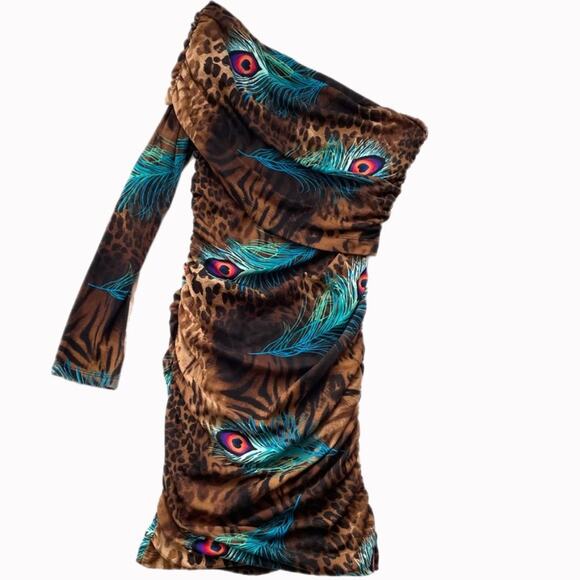 Venus Form Fitted 1 Sleeve Graphic Print Dress Sz S - Picture 1 of 4